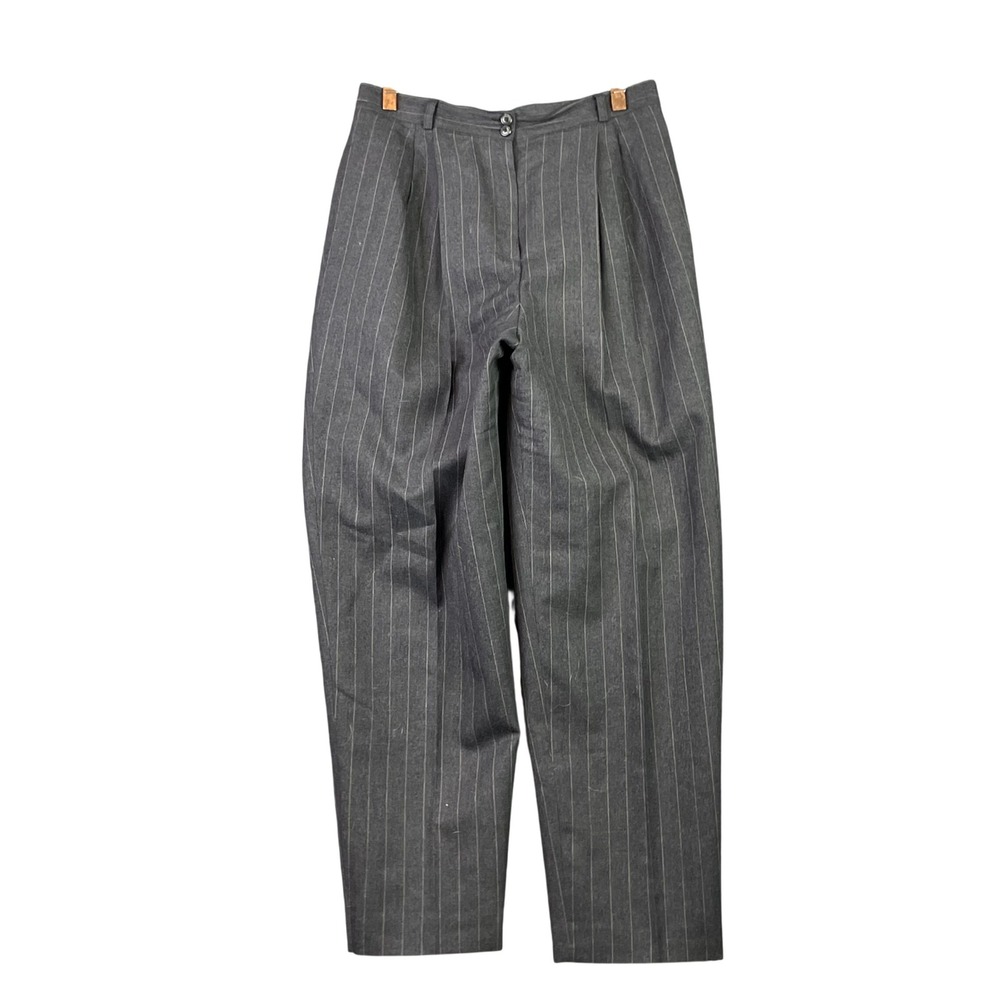 Harve Benard Pinstripe Trousers Womens 14 Grey Wool Pleated High Rise Pants